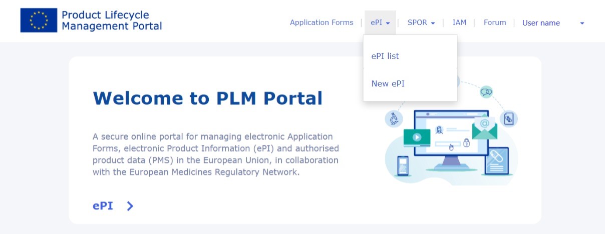 ePI Applicants view of PLM portal